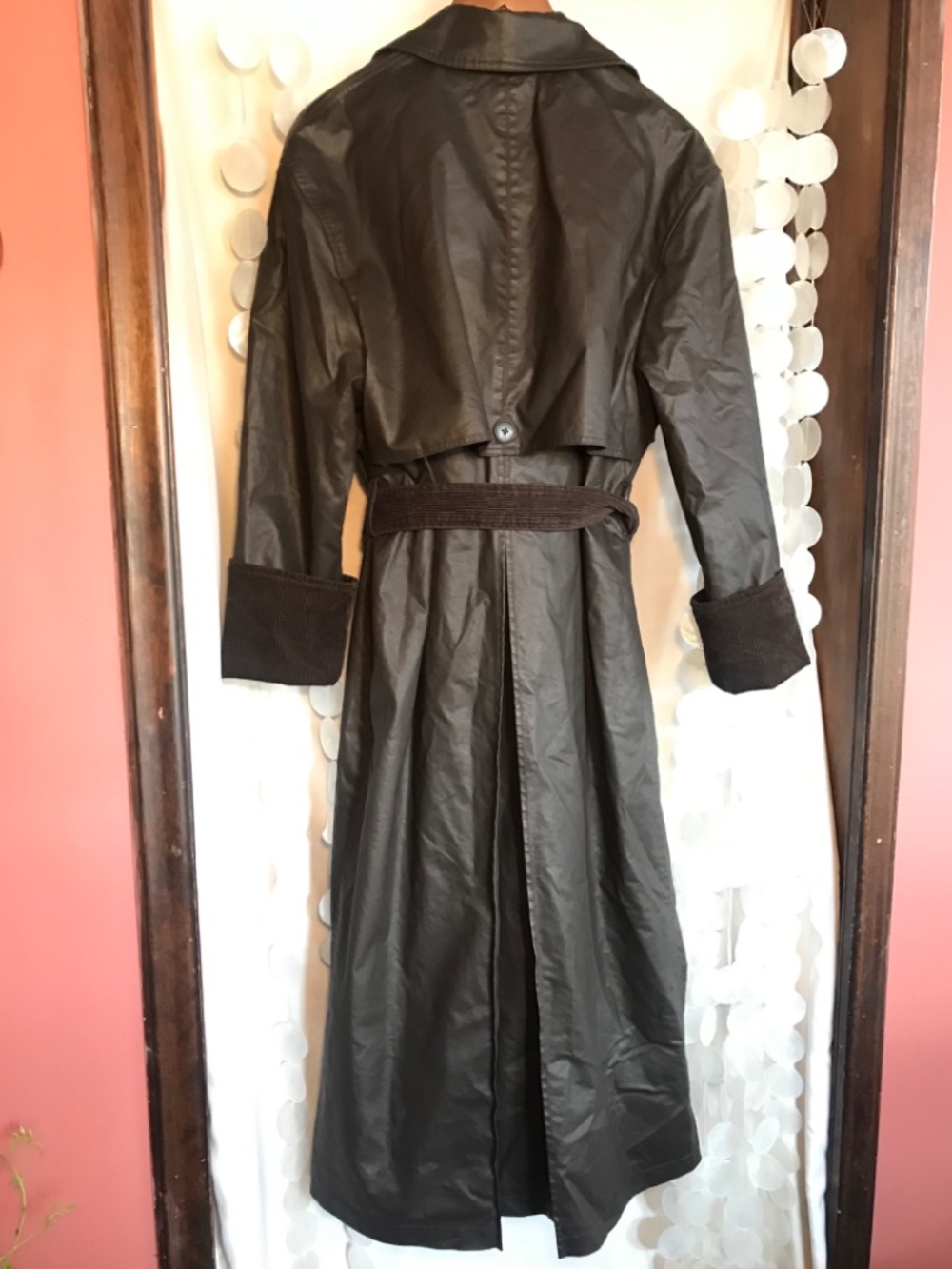 Zara Trench Cordoroy Cuffs Coat Waxing and Dark Brown Long Belted NWT - Picture 11 of 16